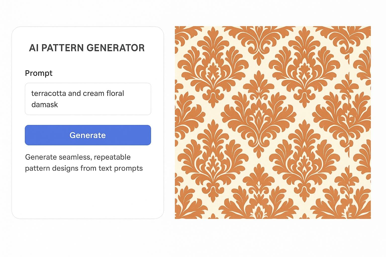 AI pattern generator turning text prompts into seamless designs